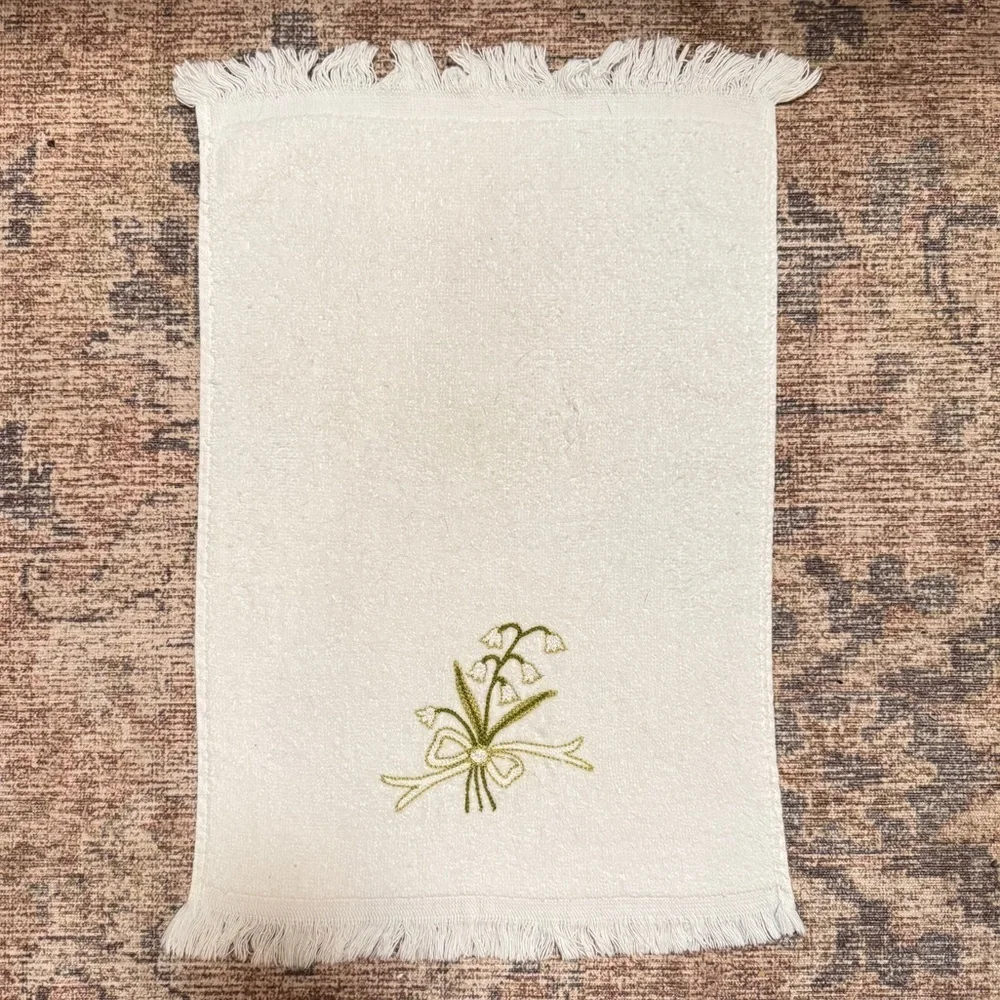 White Hand Towel With Embroidered Lily Of The Valley
